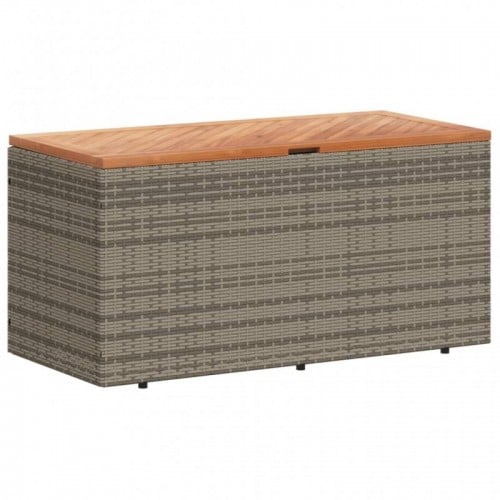 Szürke polyrattan és akácfa kerti tárolóláda 110 x 50 x 54 cm