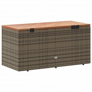 Szürke polyrattan és akácfa kerti tárolóláda 110 x 50 x 54 cm