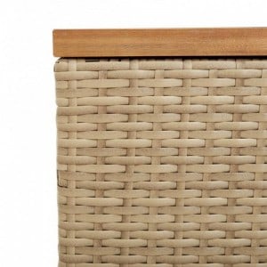 Bézs polyrattan és akácfa kerti tárolóláda 110 x 50 x 54 cm