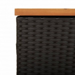 Fekete polyrattan és akácfa kerti tárolóláda 220 x 50 x 54 cm