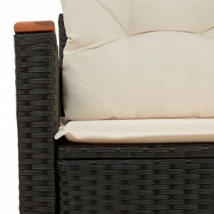 2 személyes fekete polyrattan kerti kanapé párnával
