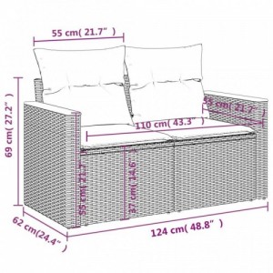 2 személyes fekete polyrattan kerti kanapé párnával