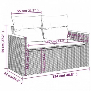 2 személyes bézs polyrattan kerti kanapé párnával