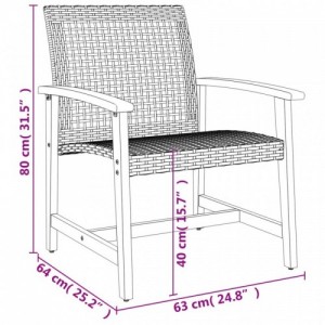 3 részes szürke polyrattan és akácfa bisztrószett