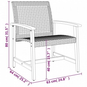 3 részes bézs polyrattan és akácfa bisztrószett