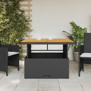 Fekete polyrattan és akácfa kerti asztal 110 x 110 x 71 cm