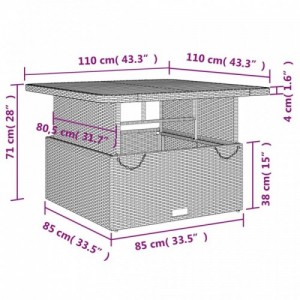 Fekete polyrattan és akácfa kerti asztal 110 x 110 x 71 cm