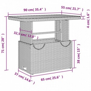 Szürke polyrattan és akácfa kerti asztal 90 x 55 x 71 cm