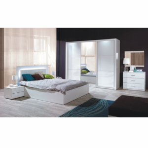 Hálószoba garnitúra (Szekrény+Ágy 160x200+2x éjjeliszekrény), fehér|magasfényű fehér HG, ASIENA