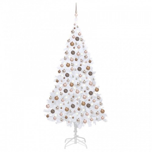 Fehér megvilágított műkarácsonyfa gömb szettel 240 cm