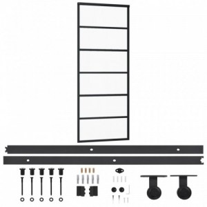 ESG üveg és alumínium tolóajtó fémszerelvény-szettel 76x205 cm