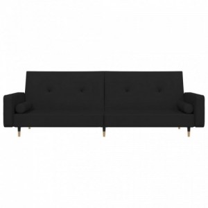Kétszemélyes fekete bársony kanapéágy két párnával