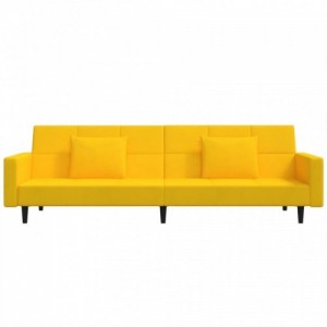 Kétszemélyes sárga bársony kanapéágy két párnával