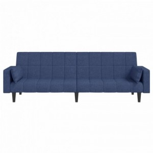 Kétszemélyes kék szövet kanapéágy két párnával