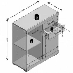 FMD tölgyszínű komód 2 ajtóval és 2 fiókkal 80 x 34,9 x 89,9 cm