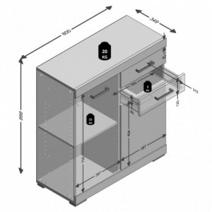 FMD betonszürke|fehér komód 2 ajtóval és 2 fiókkal 80 x 34,9 x 89,9 cm