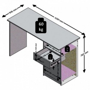 FMD betonszürke és fehér egyfiókos íróasztal 123 x 50 x 76,5 cm