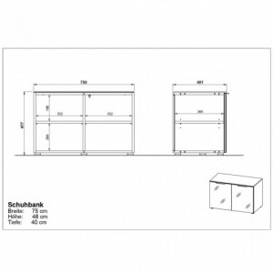 Germania GW-Remini grafit-fehér cipőpad 75 x 40 x 48 cm