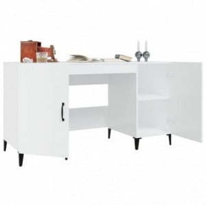 Magasfényű fehér színű szerelt fa íróasztal 140 x 50 x 75 cm