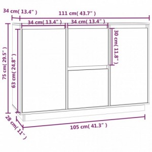 Fekete tömör fenyőfa tálalószekrény 111 x 34 x 75 cm