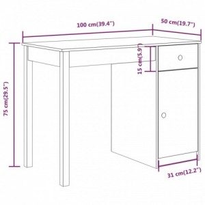 Tömör fenyőfa íróasztal szürke 100x50x75 cm