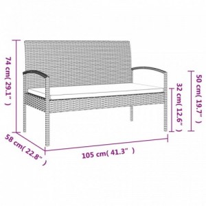 Fekete polyrattan kerti pad párnával 105 cm