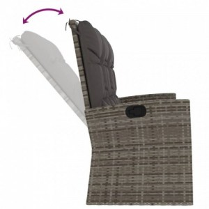 Szürke polyrattan dönthető kerti pad párnával 173 cm