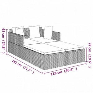 Barna polyrattan napozóágy párnával 182 x 118 x 63 cm