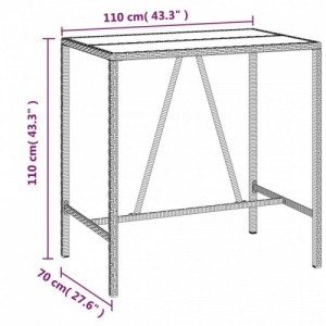 Fekete polyrattan üveglapos bárasztal 110 x 70 x 110 cm