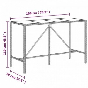 Barna polyrattan üveglapos bárasztal 180 x 70 x 110 cm