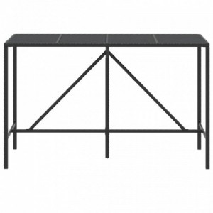 Fekete polyrattan üveglapos bárasztal 180 x 70 x 110 cm
