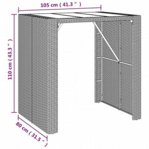 Barna polyrattan kerti asztal üveglappal 105 x 80 x 110 cm