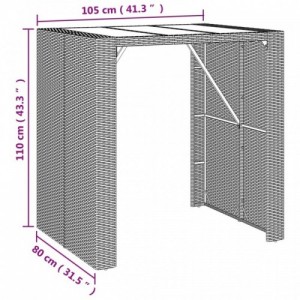 Fekete polyrattan üveglapos bárasztal 105 x 80 x 110 cm