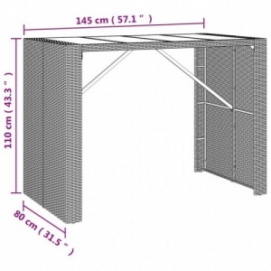 Barna polyrattan kerti asztal üveglappal 145 x 80 x 110 cm