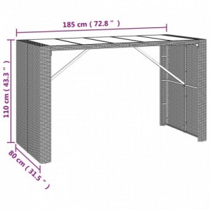 Barna polyrattan kerti asztal üveglappal 185 x 80 x 110 cm