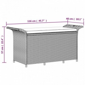 Fekete polyrattan kerti pad párnával 116 x 46 x 57 cm