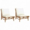 2 db bambusz kerti szék krémfehér párnákkal