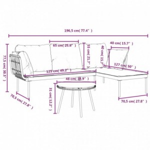 3 részes polyrattan kerti ülőgarnitúra sötétszürke párnákkal