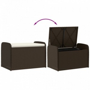 Barna polyrattan tárolópad párnával 80 x 51 x 52 cm