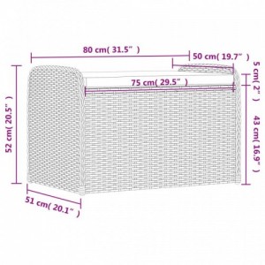 Barna polyrattan tárolópad párnával 80 x 51 x 52 cm