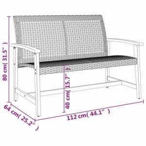 5 részes szürke polyrattan és akácfa kerti társalgógarnitúra