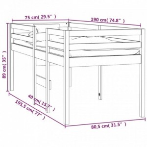 Tömör fenyőfa magasított ágy 75x190 cm