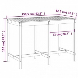 Fehér tömör fenyőfa kerti asztal 159,5 x 82,5 x 110 cm