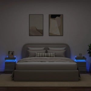 2 db szürke sonoma színű éjjeliszekrény LED-ekkel 35x39x55 cm