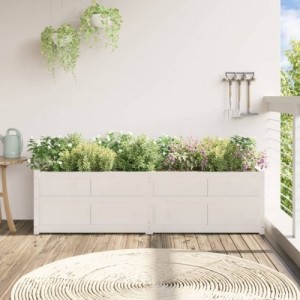 Fehér tömör fenyőfa kerti virágláda 180x50x50 cm