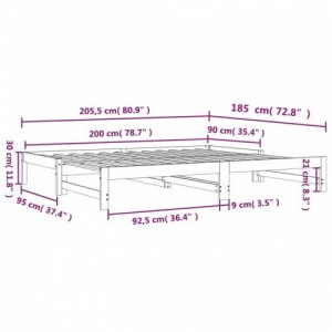 Viaszbarna tömör fenyőfa kihúzható kanapéágy 90 x 200 cm