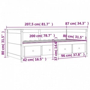 Viaszbarna tömör fenyőfa kanapéágy matrac nélkül 80 x 200 cm