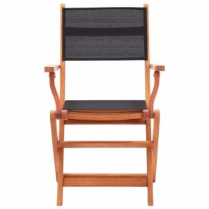8 db fekete tömör eukaliptuszfa és textilén összecsukható szék
