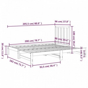 Mézbarna tömör fenyőfa kihúzható kanapéágy 2 x (90 x 200) cm