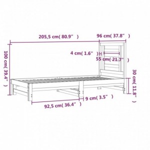 Fekete tömör fenyőfa kihúzható kanapéágy 2 x (90 x 200) cm